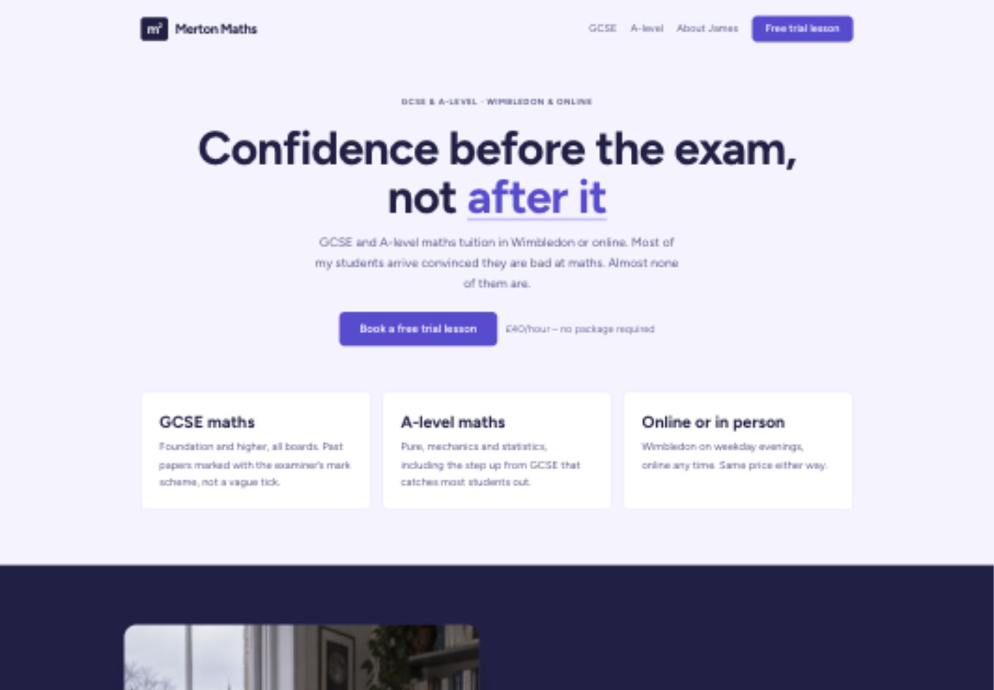 Merton Maths website preview, showing its layout, typography and imagery