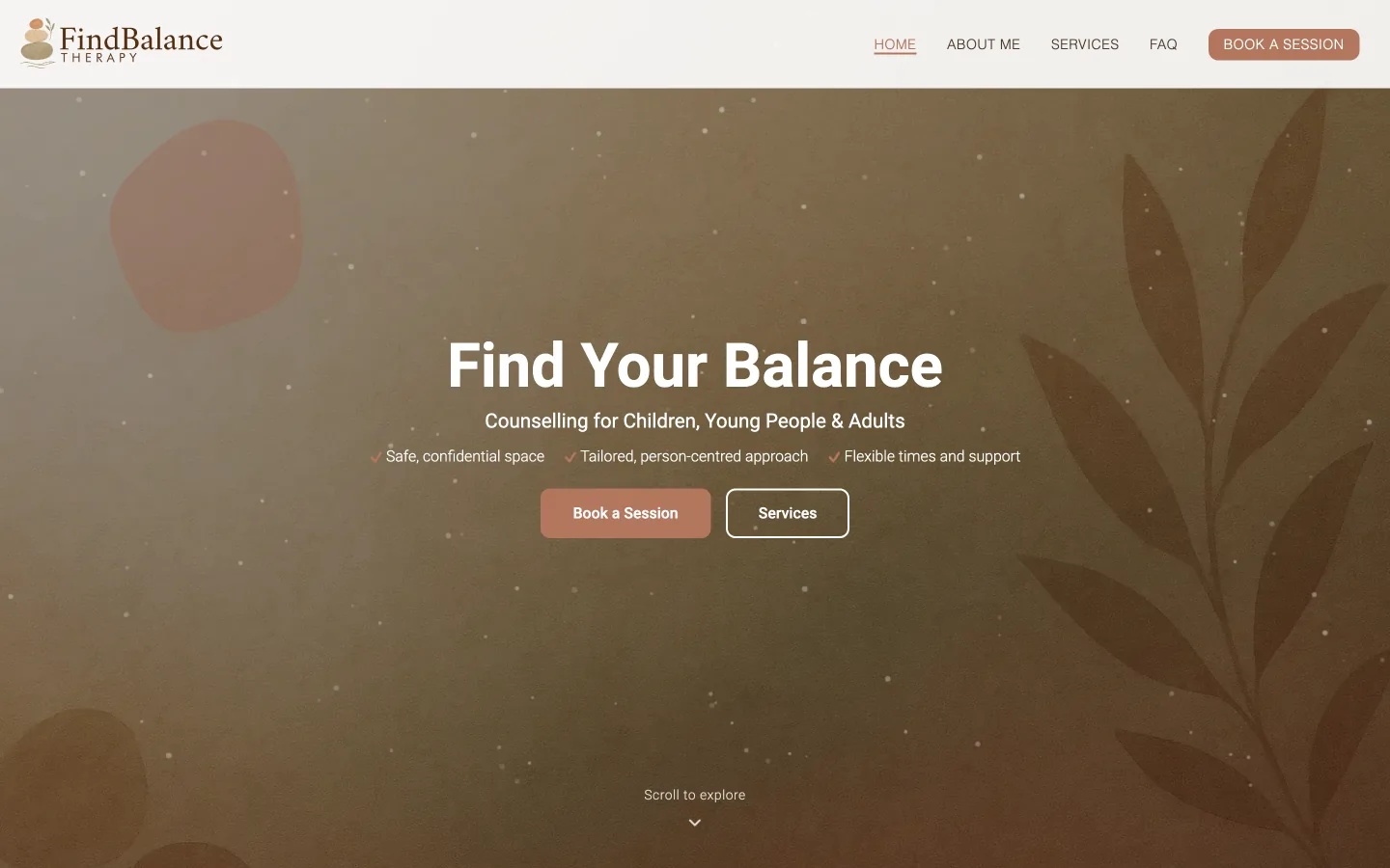The Find Balance Therapy homepage: ‘Find Your Balance’, counselling for children, young people and adults